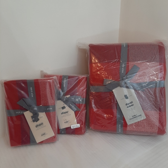 *West Elm Modern Plaid King Duvet Cover & 2 Euro Shams - Picture 4 of 11